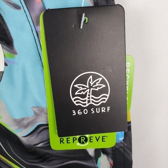 360 Surf Mens Beach Short Black w/ Colored Pattern Recycled Poly Choose Size - Picture 11 of 12